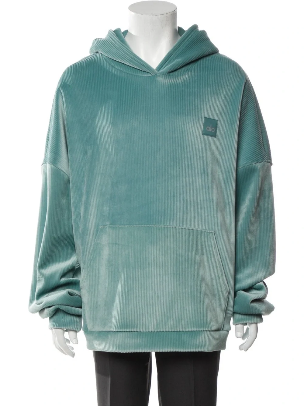 Alo Oversized Velour Ribbed Baller Hoodie in Seafoam Green XL